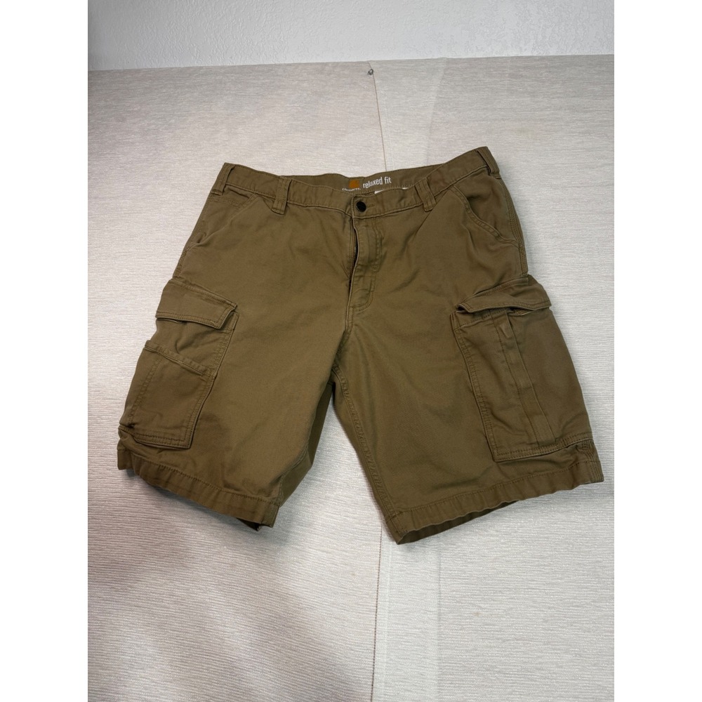 Carhartt Mens Relaxed Fit Cargo Shorts Tan Brown Canvas Workwear 103542 Size 38